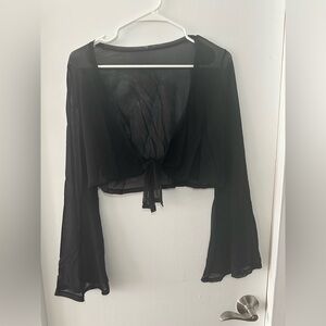 Mesh Bell Sleeve Tie-Front Top